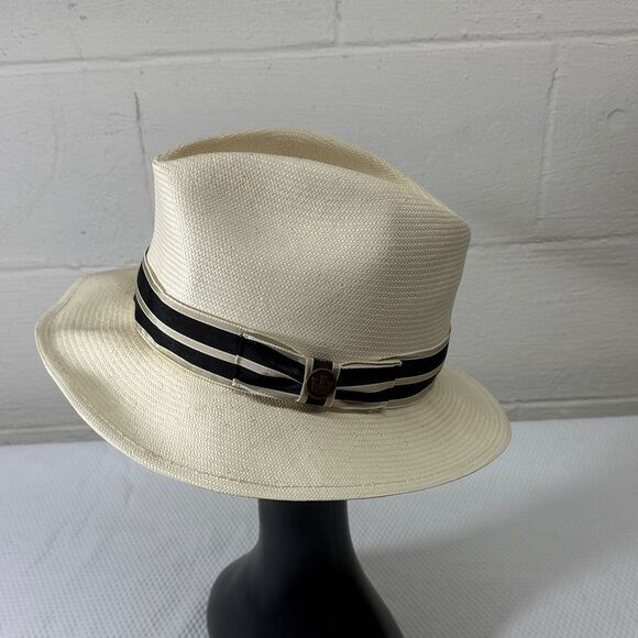 GOORIN BROS Genuine Shantuno Straw Fedora with Black Stripe Size XL Made in USA - Picture 1 of 12